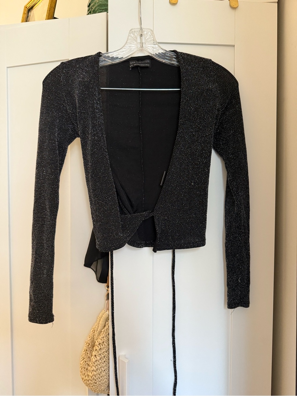 Urban Outfitters Black Sparkle Long-Sleeve Wrap Top